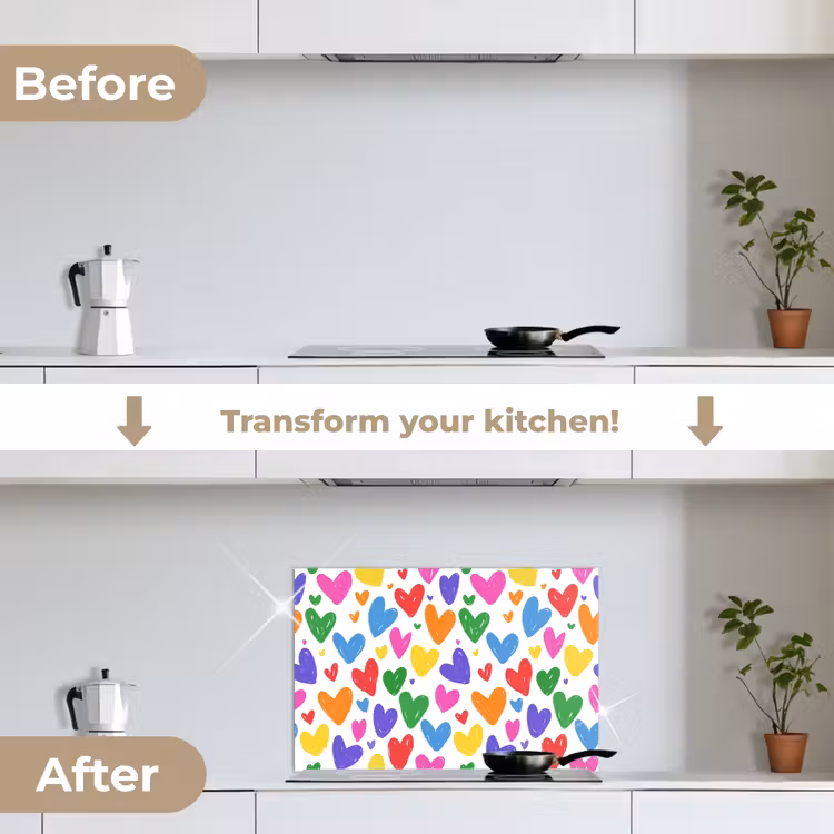 Kitchen splashback for hob - Hearts - Pattern - Colorful — 7