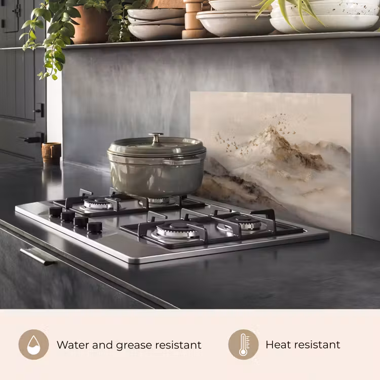 Kitchen splashback for hob - Mountain landscape - Fog - Brush strokes — 2