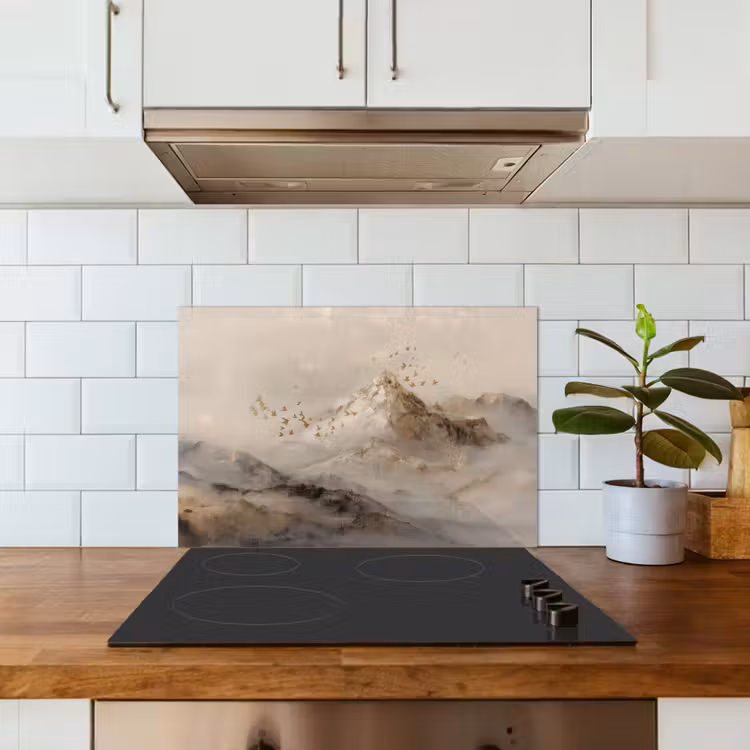 Kitchen splashback for hob - Mountain landscape - Fog - Brush strokes — 3
