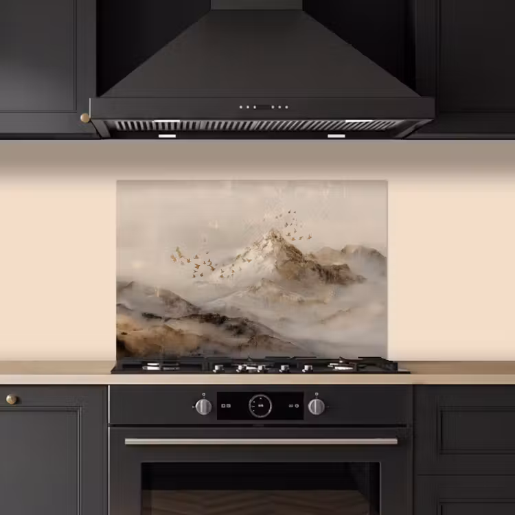 Kitchen splashback for hob - Mountain landscape - Fog - Brush strokes — 5