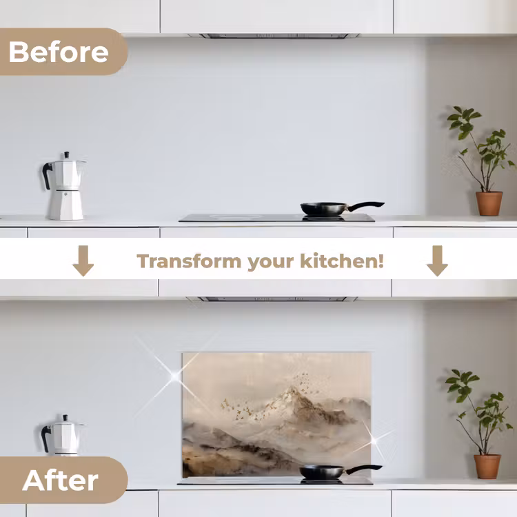 Kitchen splashback for hob - Mountain landscape - Fog - Brush strokes — 7