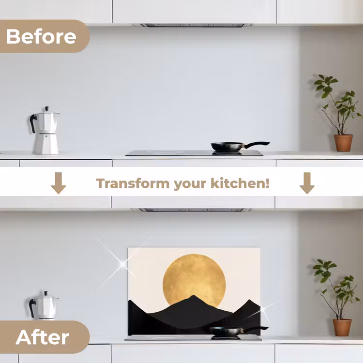 Kitchen splashback for hob - Mountain silhouettes - Golden circle - Beige — 7