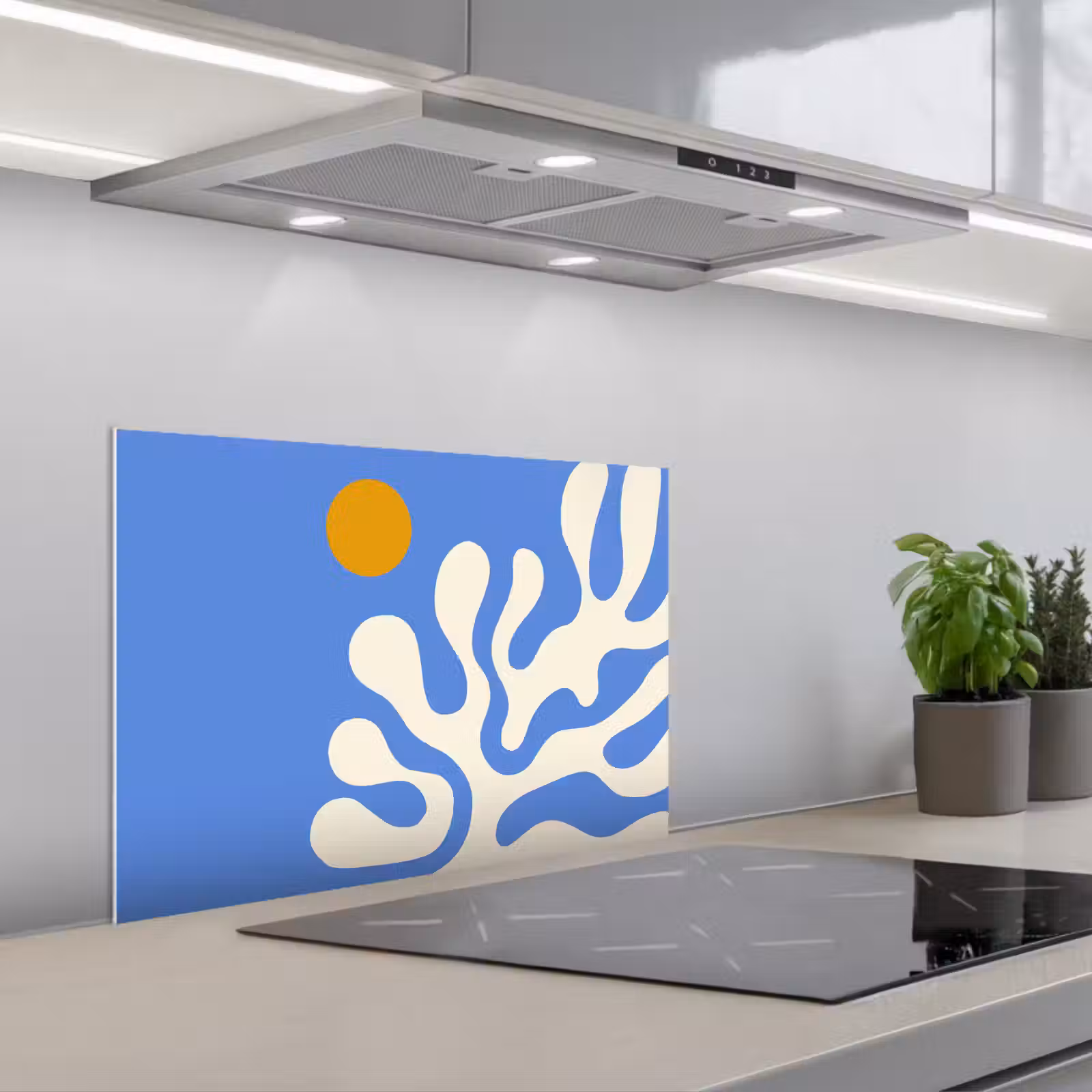 Kitchen splashback for hob - Minimalist - Organic pattern - Blue — 1