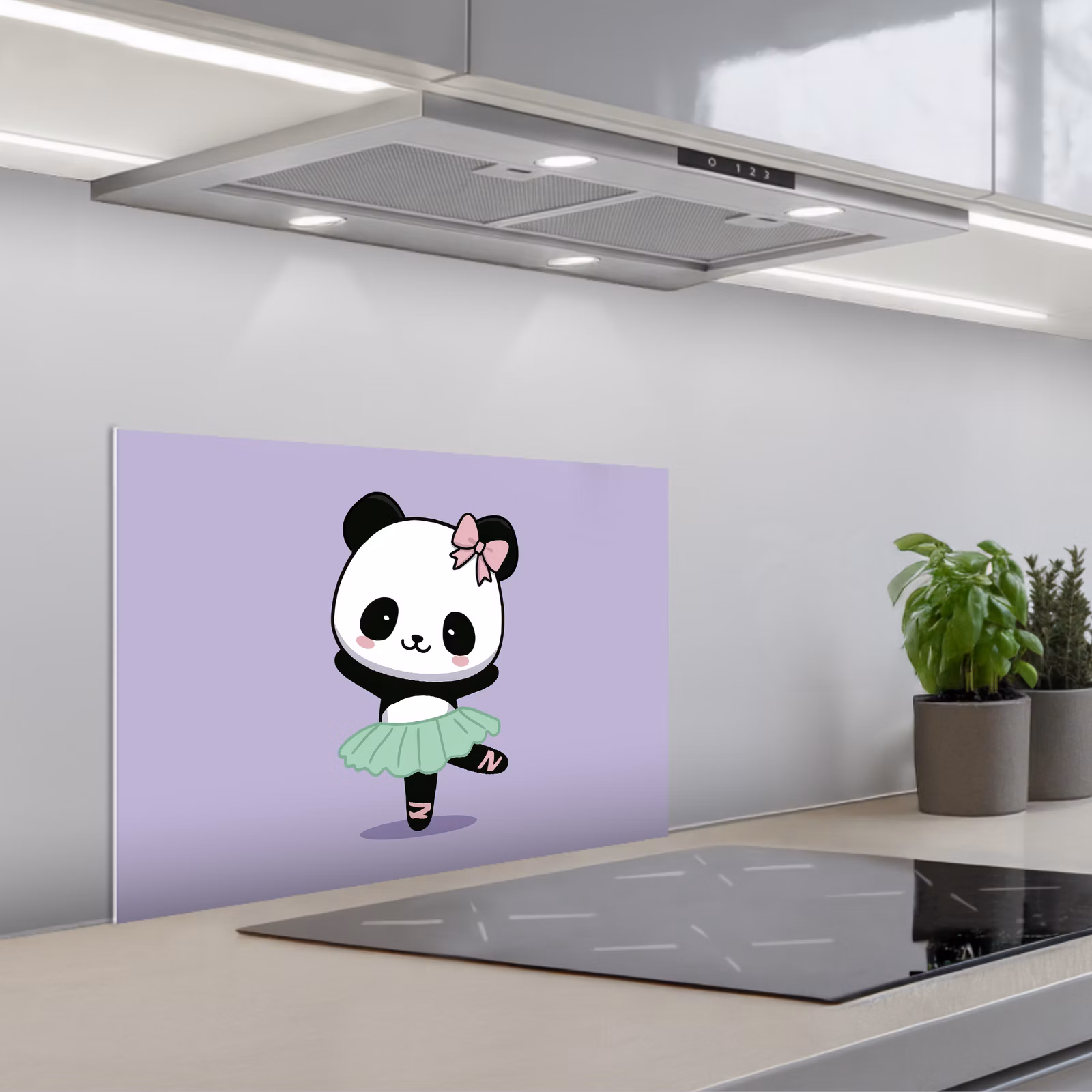 Kitchen splashback for hob - Panda - Purple - Ornate - Kawaii — 1