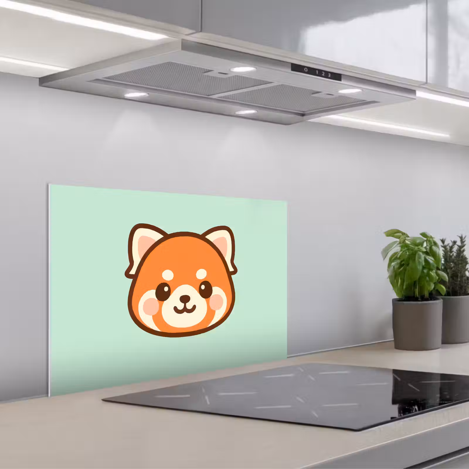 Kitchen splashback for hob - Red panda - Green - Cartoon — 1