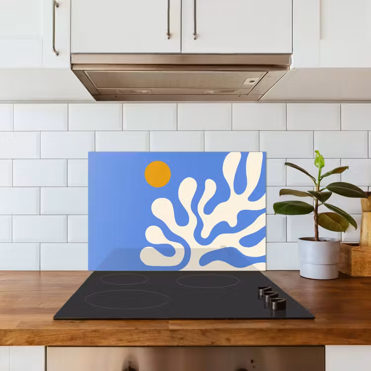 Kitchen splashback for hob - Minimalist - Organic pattern - Blue — 3