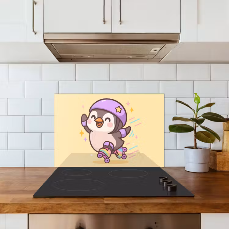 Kitchen splashback for hob - Penguin - Roller skates - Yellow - Energetic — 3