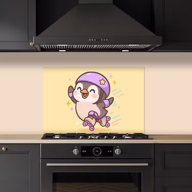 Kitchen splashback for hob - Penguin - Roller skates - Yellow - Energetic — 5