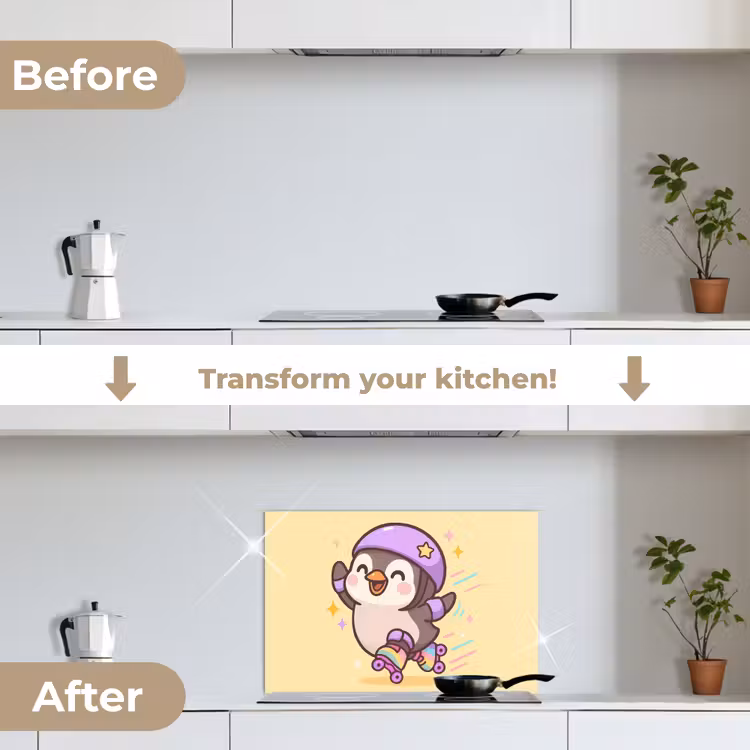 Kitchen splashback for hob - Penguin - Roller skates - Yellow - Energetic — 7