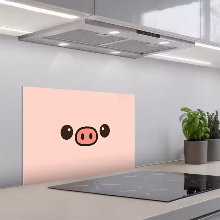 Kitchen splashback for hob - Pig - Pink - Minimalist — 1