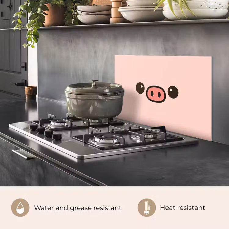 Kitchen splashback for hob - Pig - Pink - Minimalist — 2