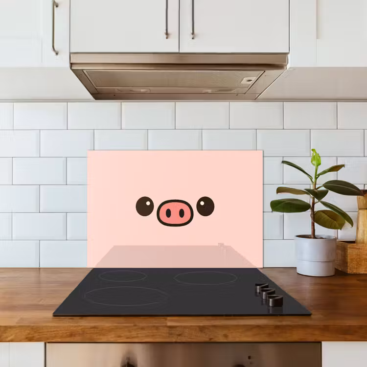 Kitchen splashback for hob - Pig - Pink - Minimalist — 3