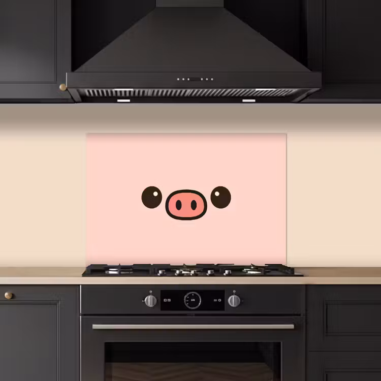 Kitchen splashback for hob - Pig - Pink - Minimalist — 5