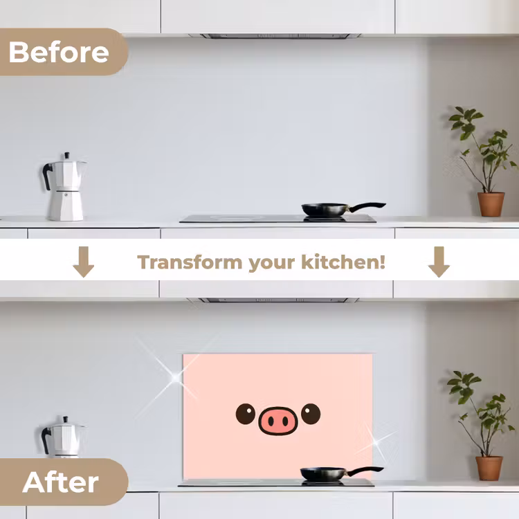 Kitchen splashback for hob - Pig - Pink - Minimalist — 7