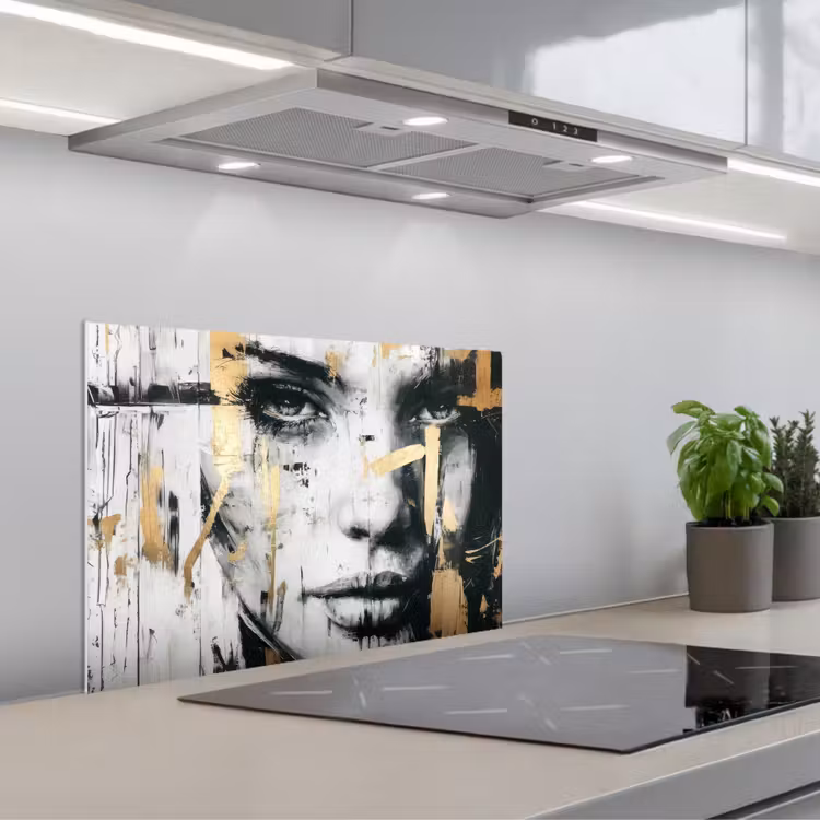 Kitchen splashback for hob - Portrait - Woman - Brush strokes - Gold — 1