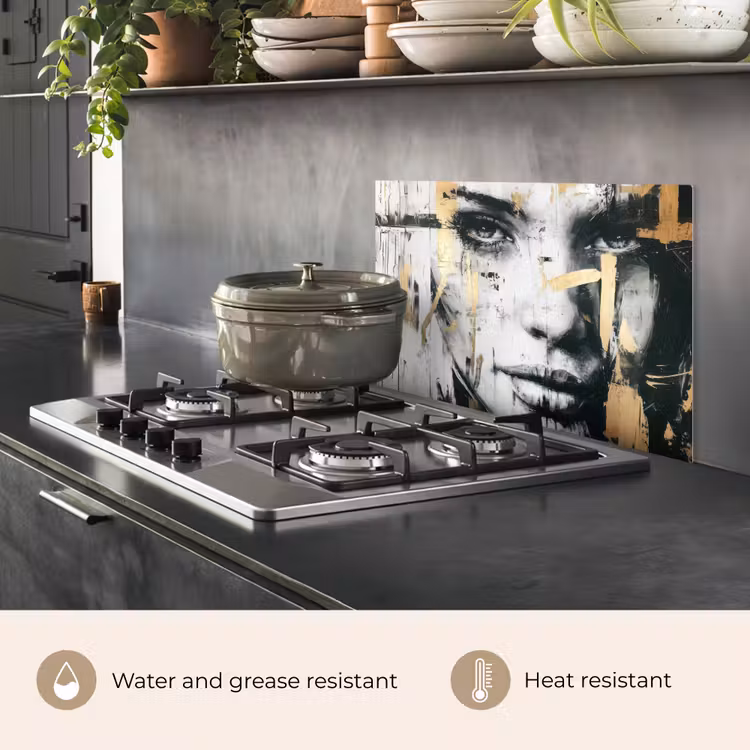 Kitchen splashback for hob - Portrait - Woman - Brush strokes - Gold — 2