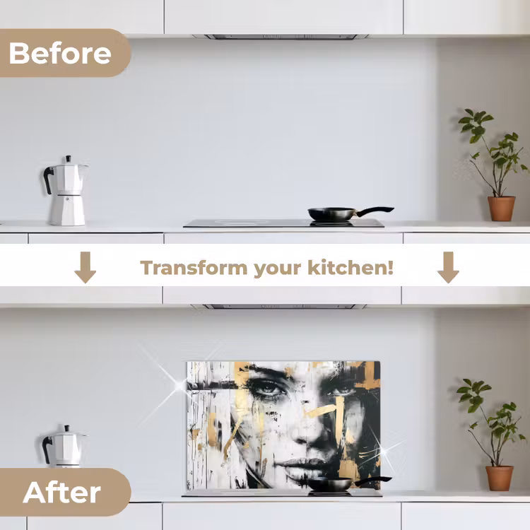 Kitchen splashback for hob - Portrait - Woman - Brush strokes - Gold — 7