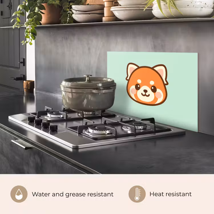 Kitchen splashback for hob - Red panda - Green - Cartoon — 2