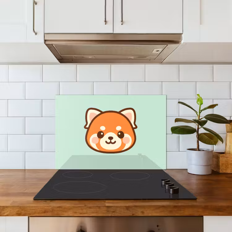 Kitchen splashback for hob - Red panda - Green - Cartoon — 3