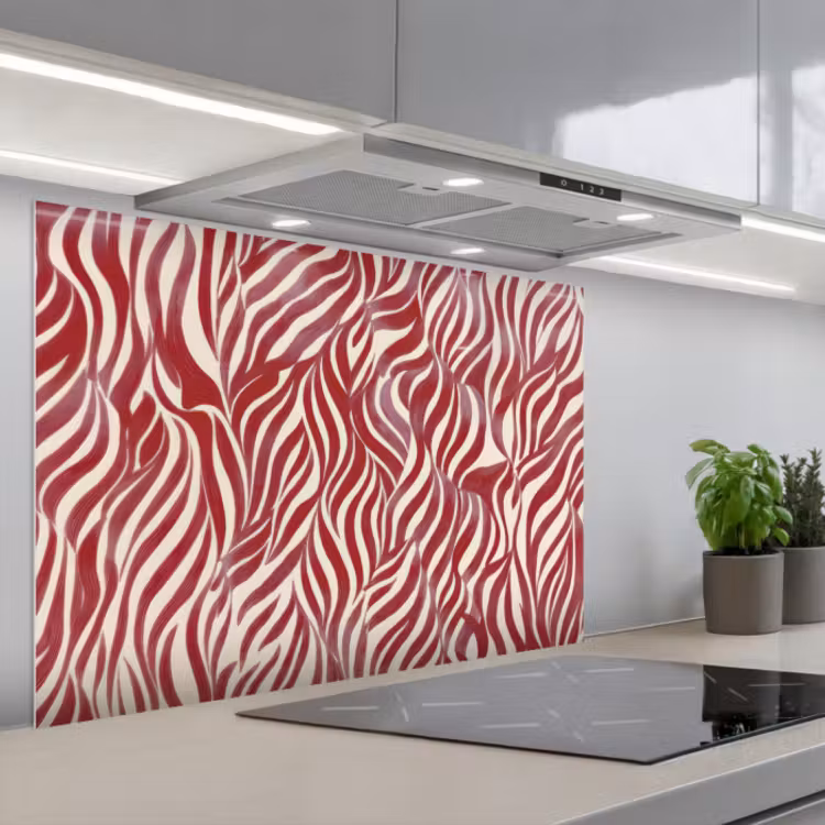 Kitchen splashback for hob - Wavy shapes - Abstract - Red — 1