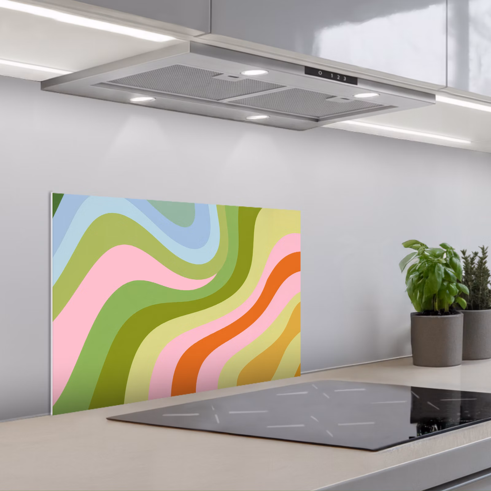 Kitchen splashback for hob - Lines - Pastel shades - Wavy — 1
