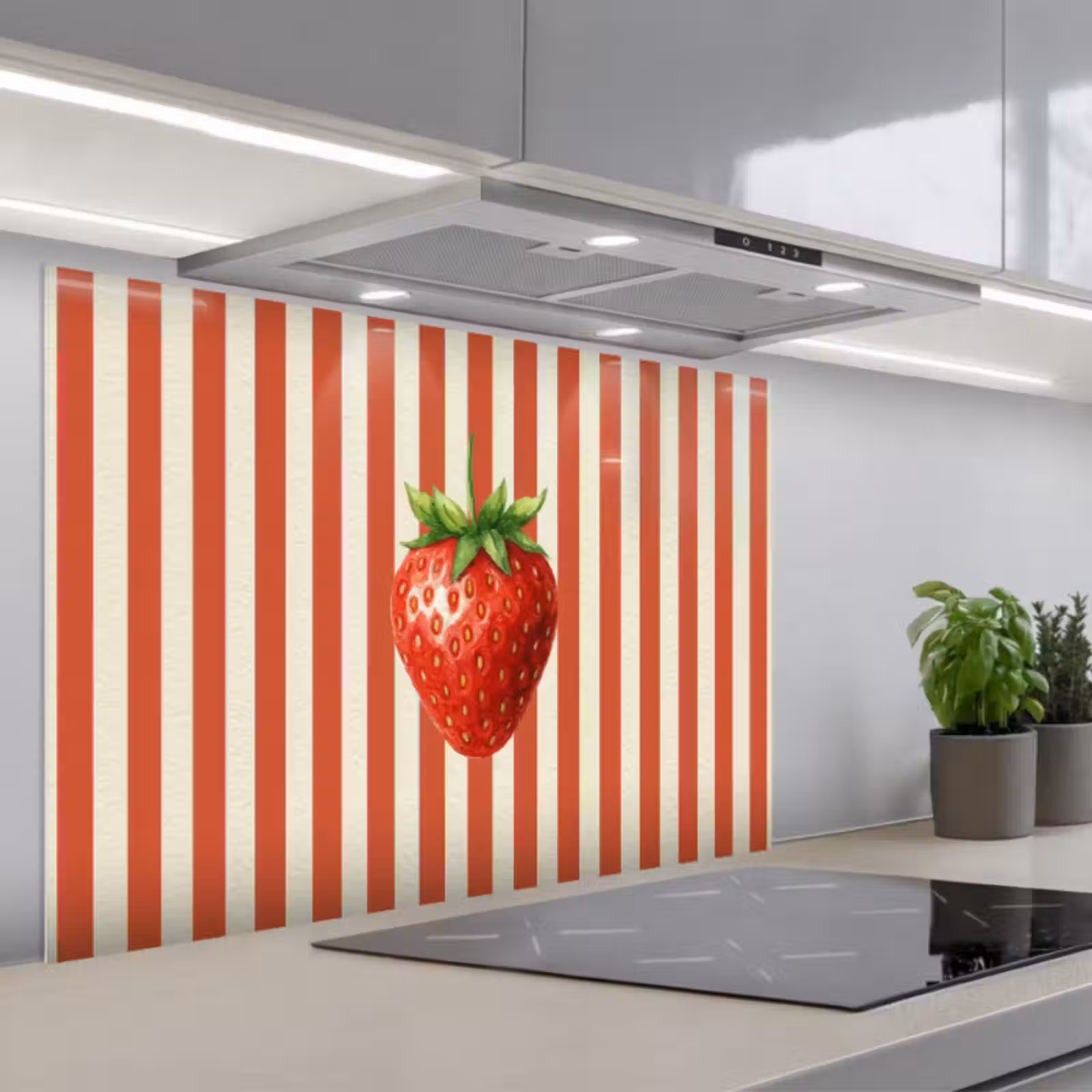 Kitchen splashback for hob - Strawberry - Stripes - Red — 1