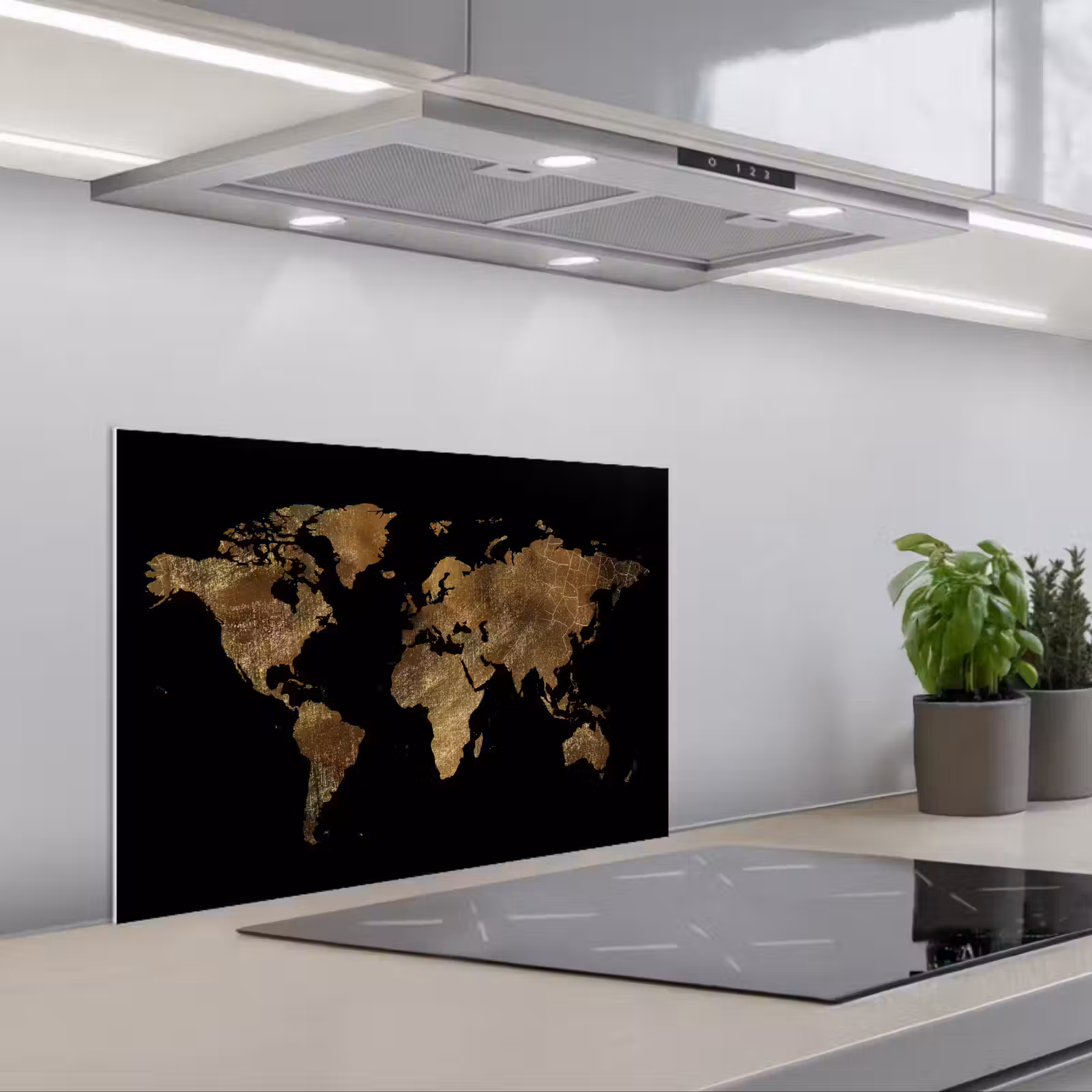 Kitchen splashback for hob - World map - Gold - Luxury - Earth - Black — 1
