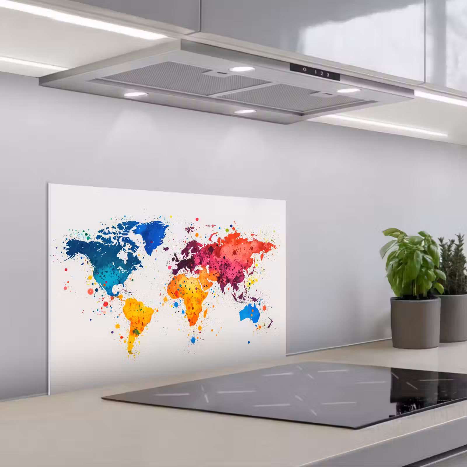 Kitchen splashback for hob - World map - Graffiti - Colorful — 1