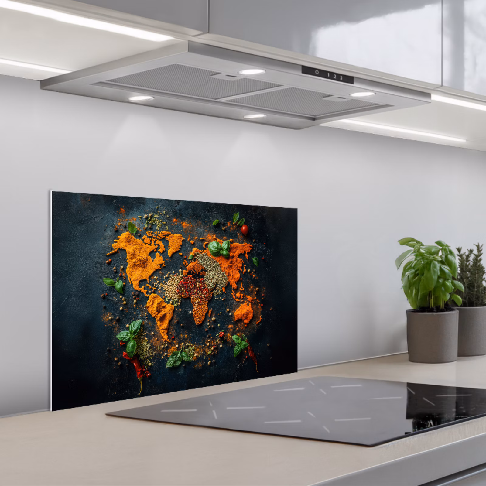 Kitchen splashback for hob - World map - Herbs - Vibrant colors — 1