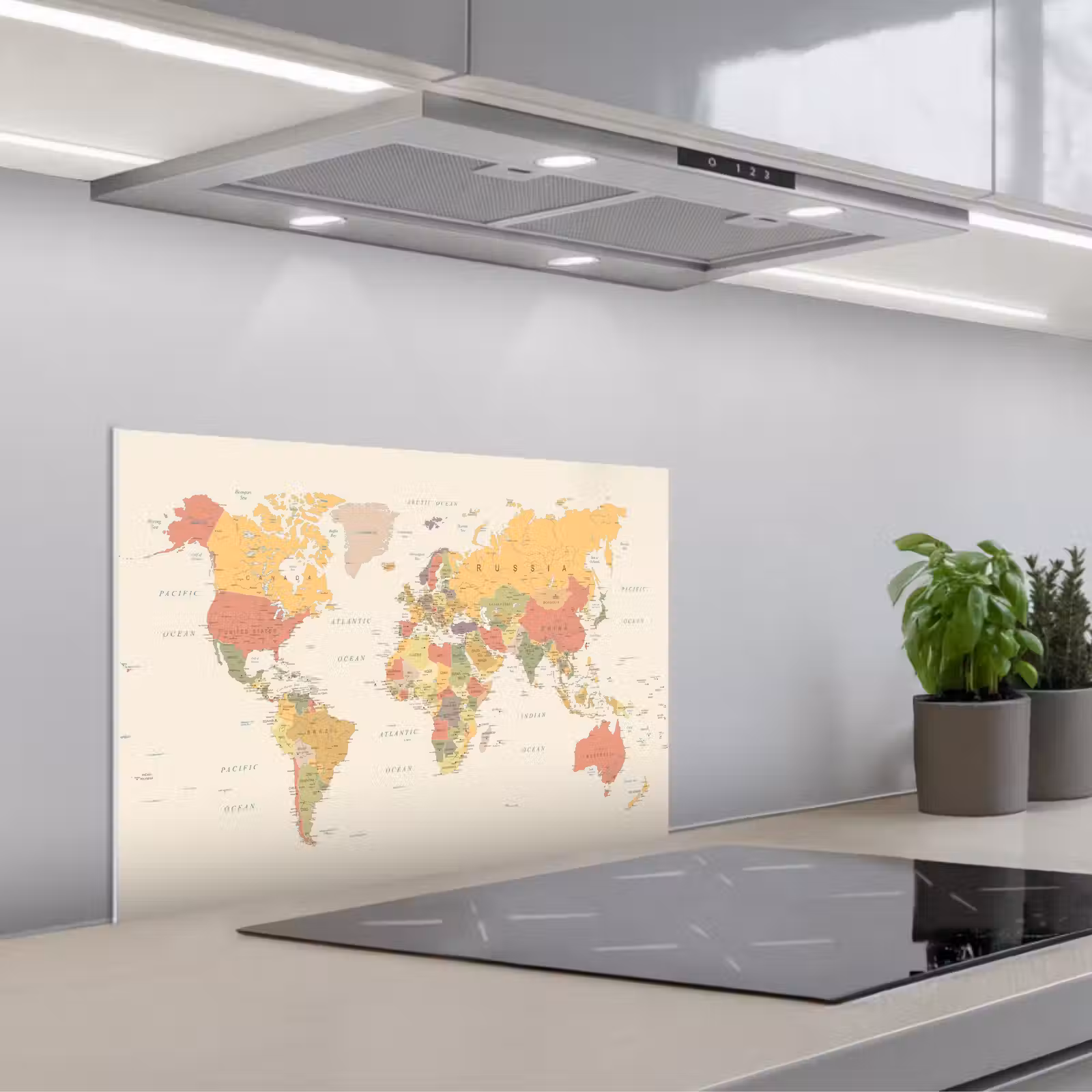 Kitchen splashback for hob - World map - Realistic - Beige — 1