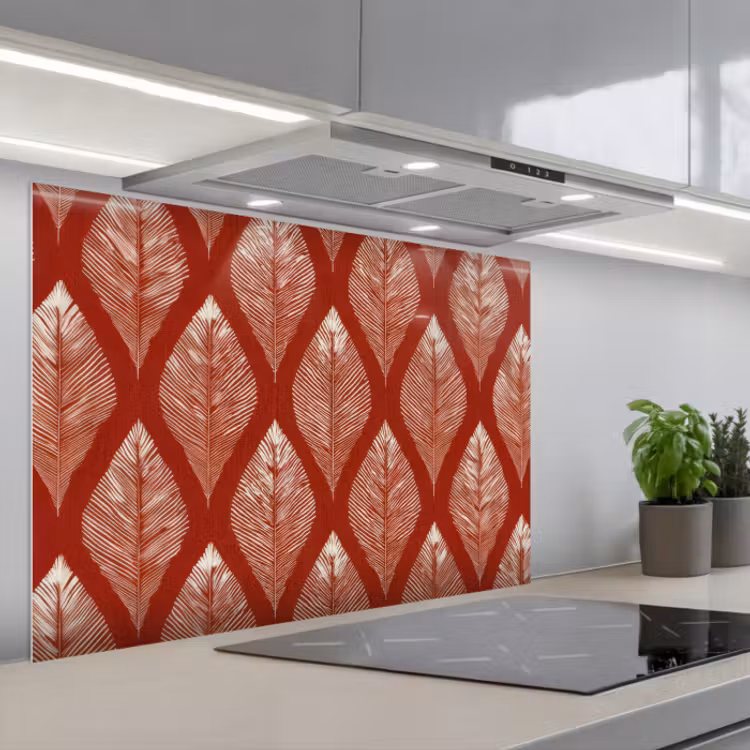 Kitchen splashback for hob - Leaves - Red - Elegant — 1