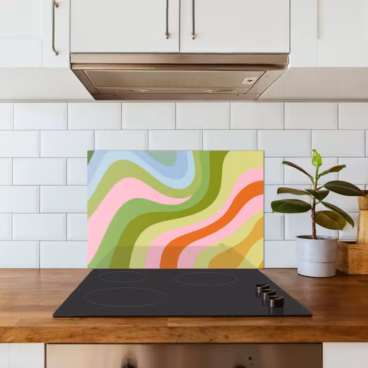 Kitchen splashback for hob - Lines - Pastel shades - Wavy — 3