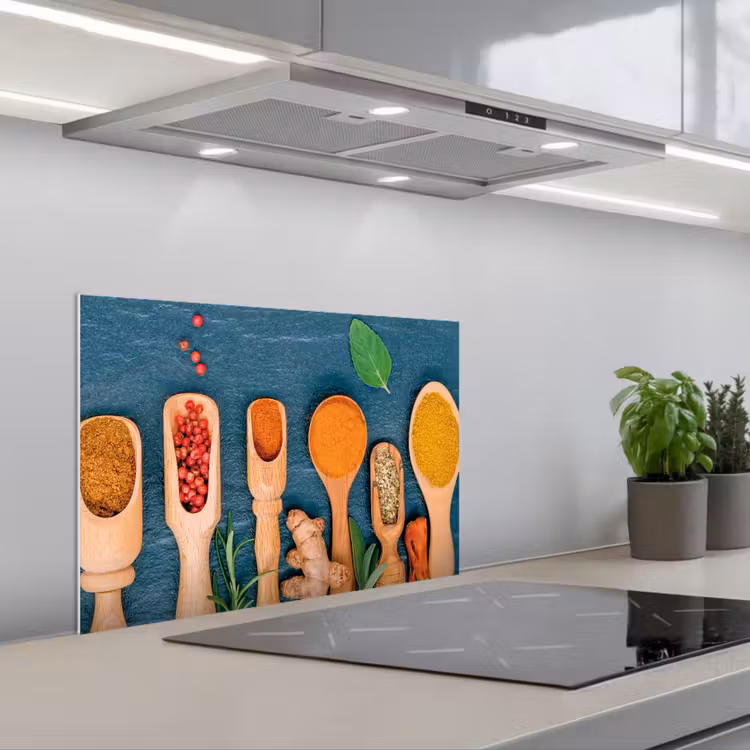 Kitchen splashback for hob - Spoons - Wood - Herbs - Spices — 1
