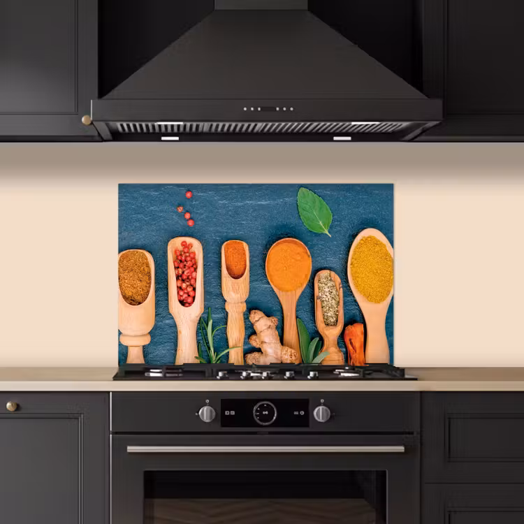 Kitchen splashback for hob - Spoons - Wood - Herbs - Spices — 5