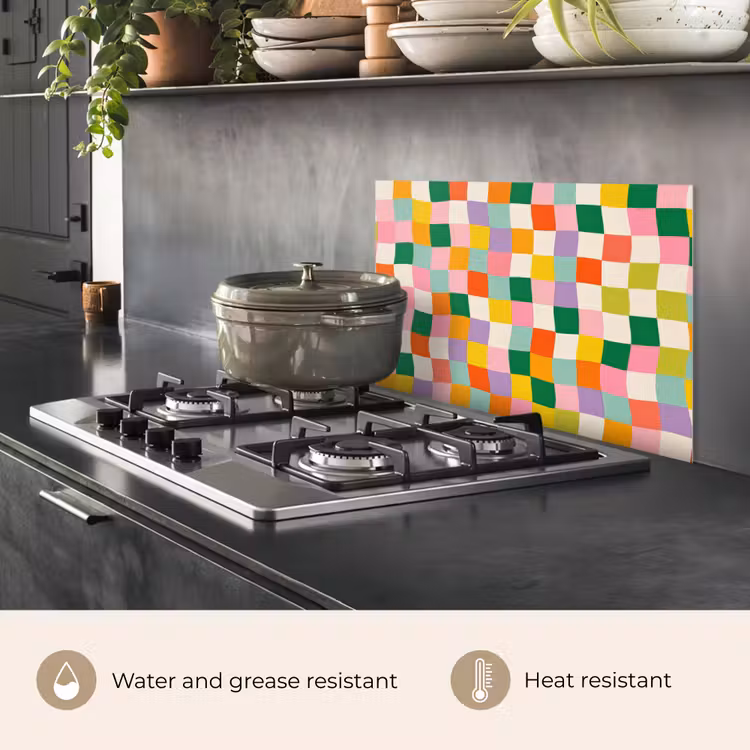 Kitchen splashback for hob - Squares - Colorful - Wavy — 2