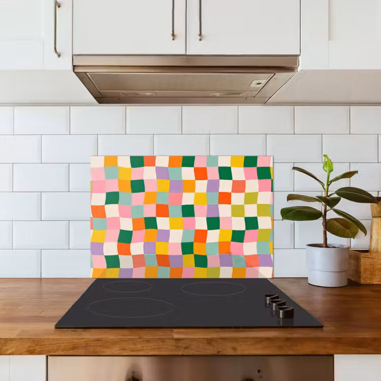 Kitchen splashback for hob - Squares - Colorful - Wavy — 3
