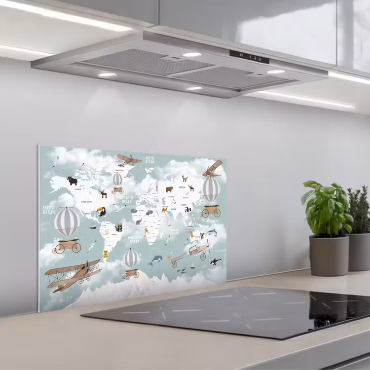 Kitchen splashback for hob - World map - Child - Airplane — 1