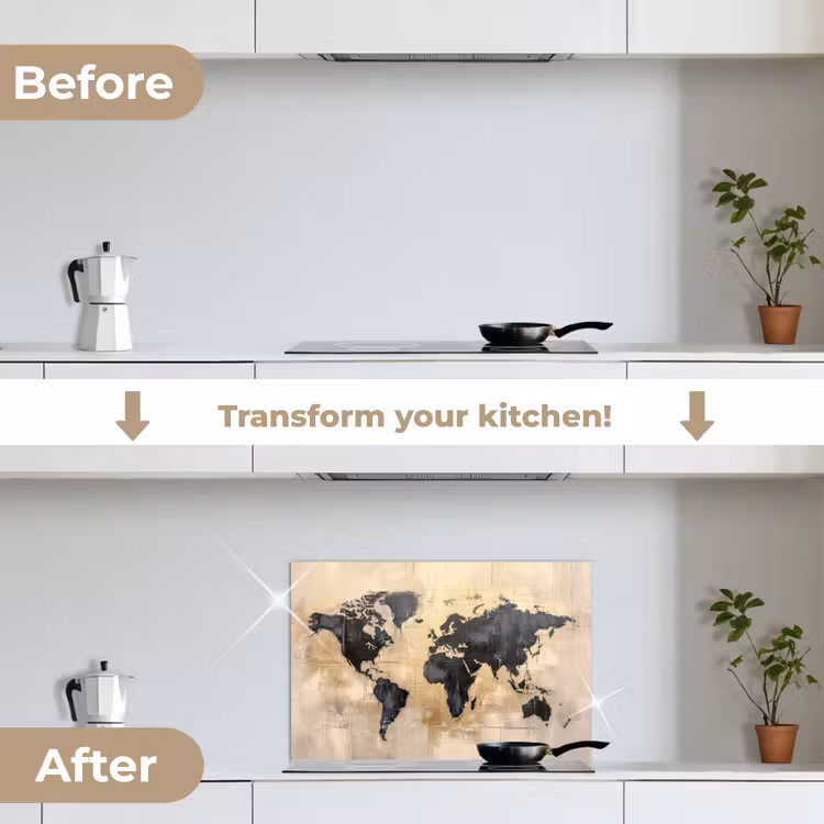 Kitchen splashback for hob - World map - Gold - Black - Abstract — 7