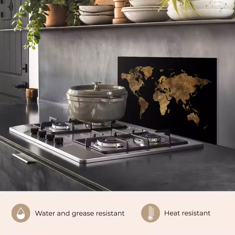 Kitchen splashback for hob - World map - Gold - Luxury - Earth - Black — 2
