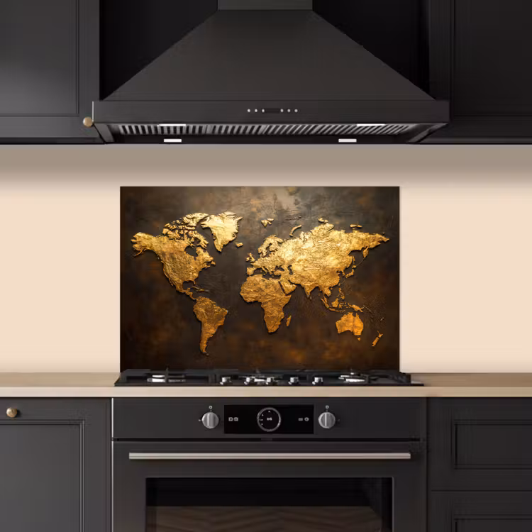 Kitchen splashback for hob - World map - Gold - Rust — 5