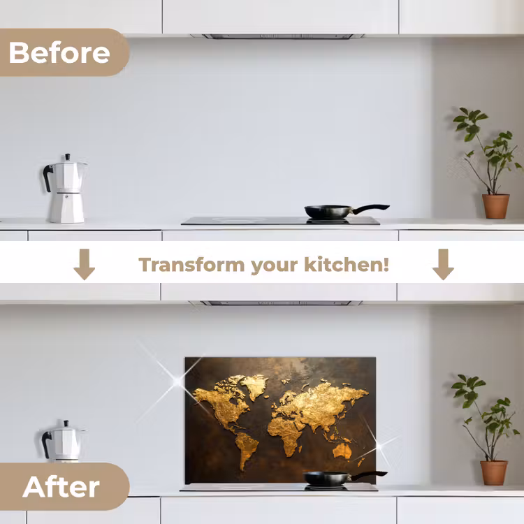 Kitchen splashback for hob - World map - Gold - Rust — 7