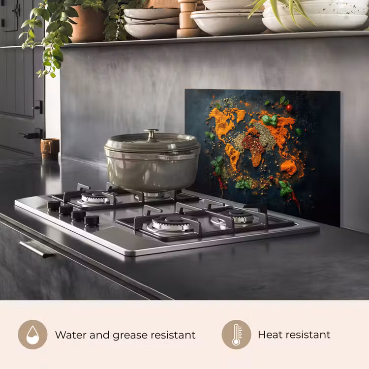 Kitchen splashback for hob - World map - Herbs - Vibrant colors — 2