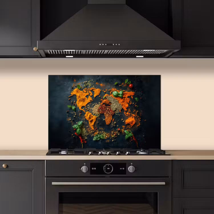 Kitchen splashback for hob - World map - Herbs - Vibrant colors — 5