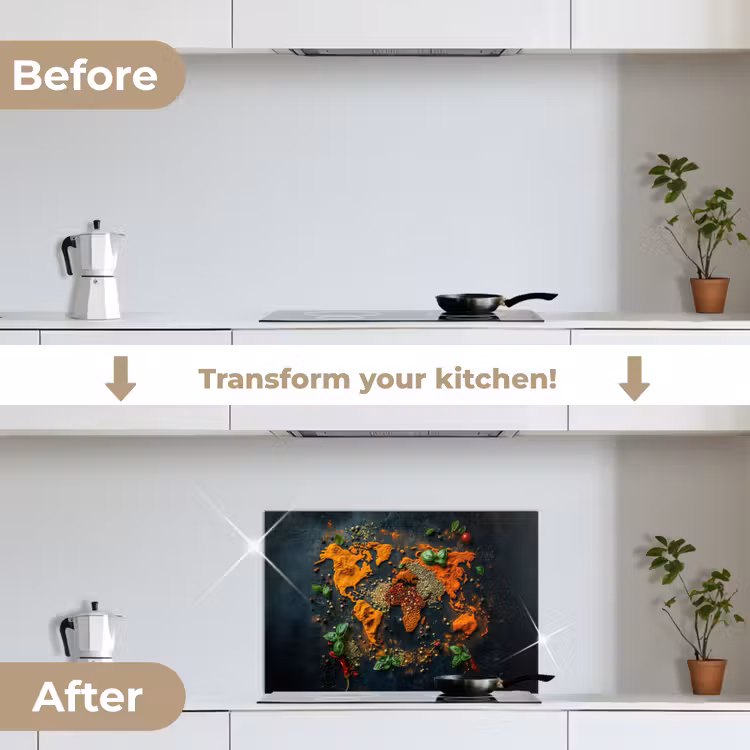 Kitchen splashback for hob - World map - Herbs - Vibrant colors — 7
