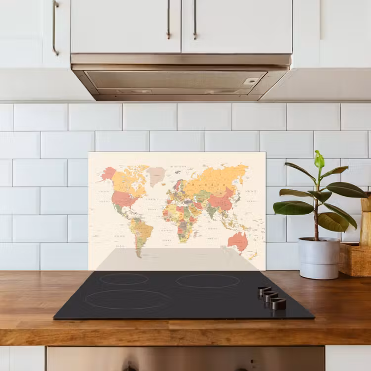 Kitchen splashback for hob - World map - Realistic - Beige — 3