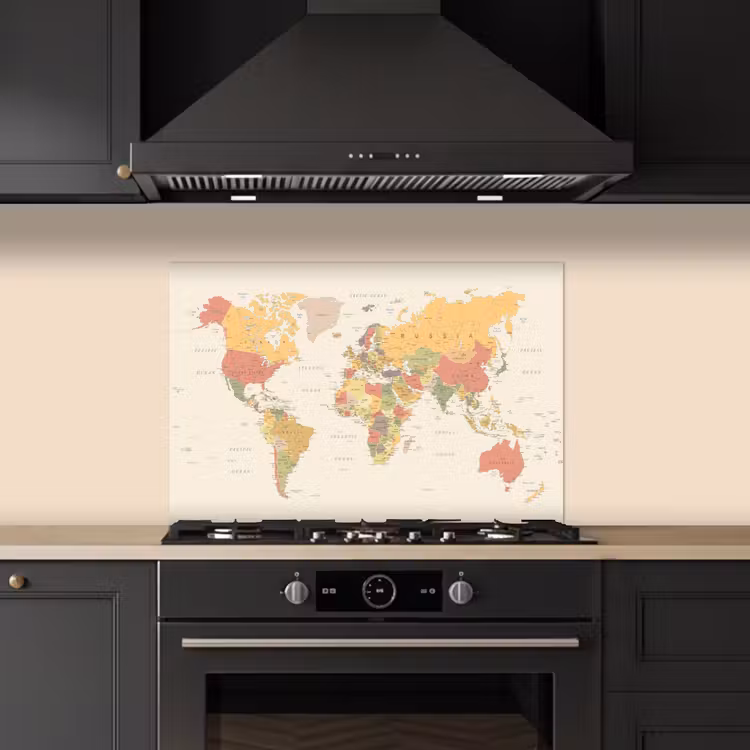 Kitchen splashback for hob - World map - Realistic - Beige — 5