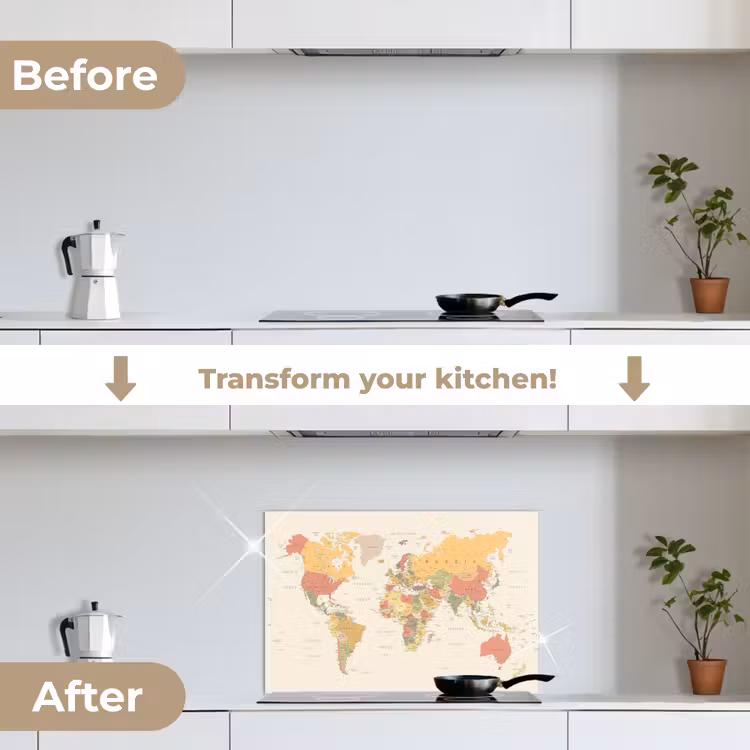 Kitchen splashback for hob - World map - Realistic - Beige — 7
