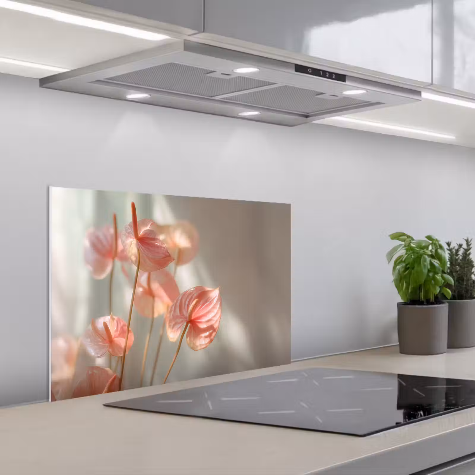 Kitchen splashback for hob - Flowers - Stems - Pink - Shade — 1