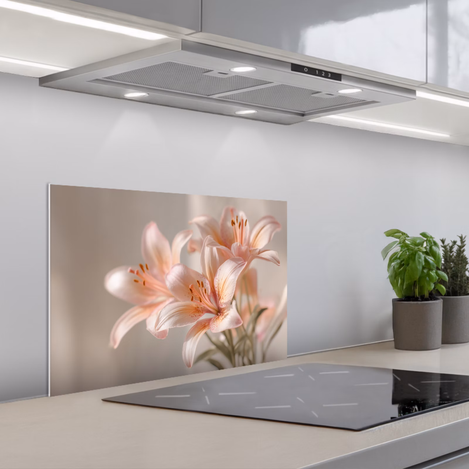 Kitchen splashback for hob - Lilies - Stamen - Pink - Blurred — 1