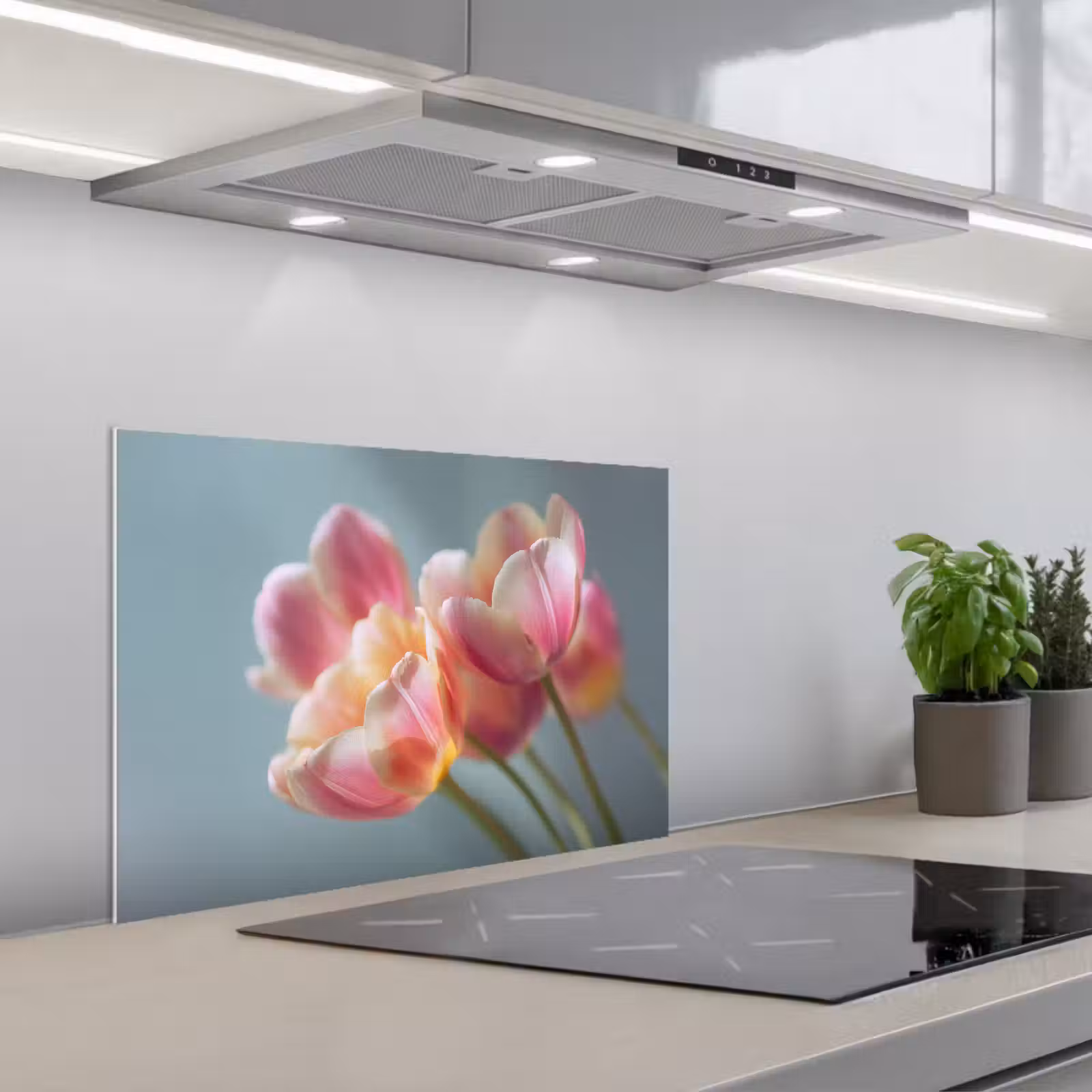 Kitchen splashback for hob - Tulips - Pink - Stems — 1